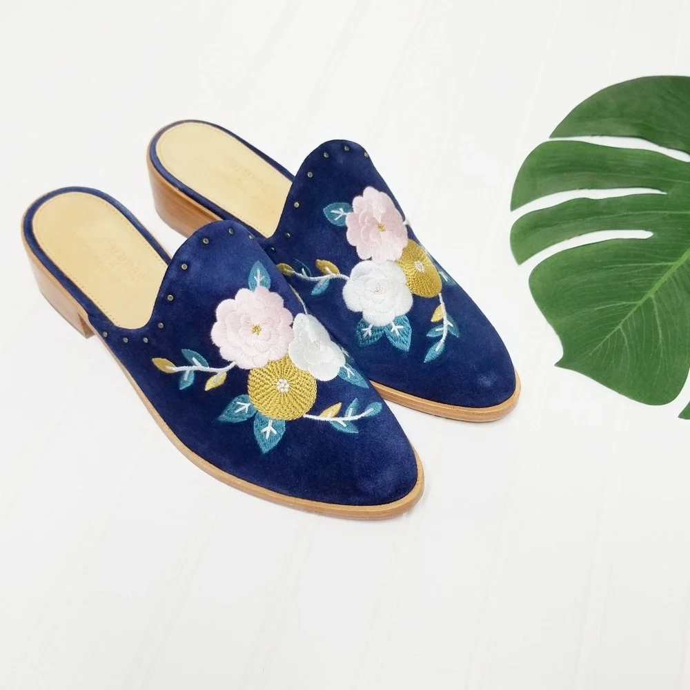 Soludos x Anthropologie Jardin Embroidered Suede Leather Mules 10 - Picture 1 of 8
